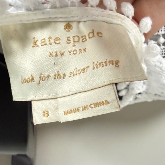 Kate Spade White Floral Lace Mini Dress Women 8 White Ruffle Bell Sleeve - Picture 5 of 7